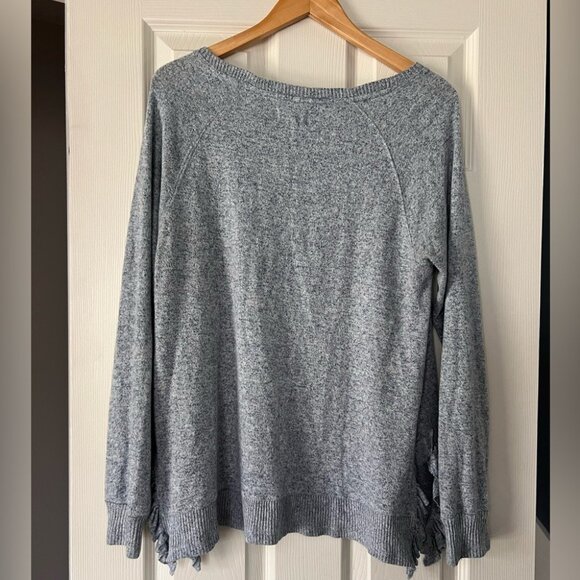 Cupid Women’s Gray Blue Soft Knit Sweater Top Tie Sleeve Detail Size L - Picture 3 of 4